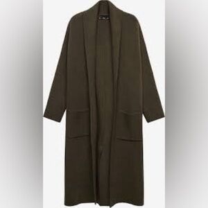 Mango Olive Green Oversized Knitted Long Car Coat New Condition, Size L